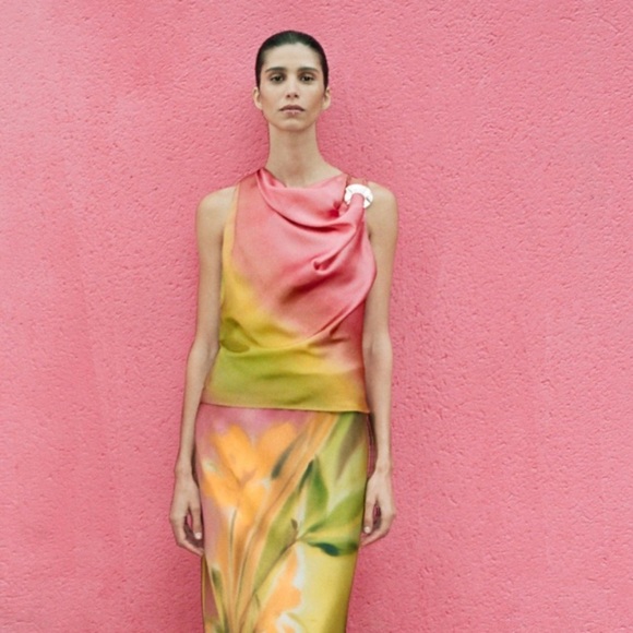 ZARA Satin Effect Print Top – Size M – Brand New with Tag - Picture 2 of 10